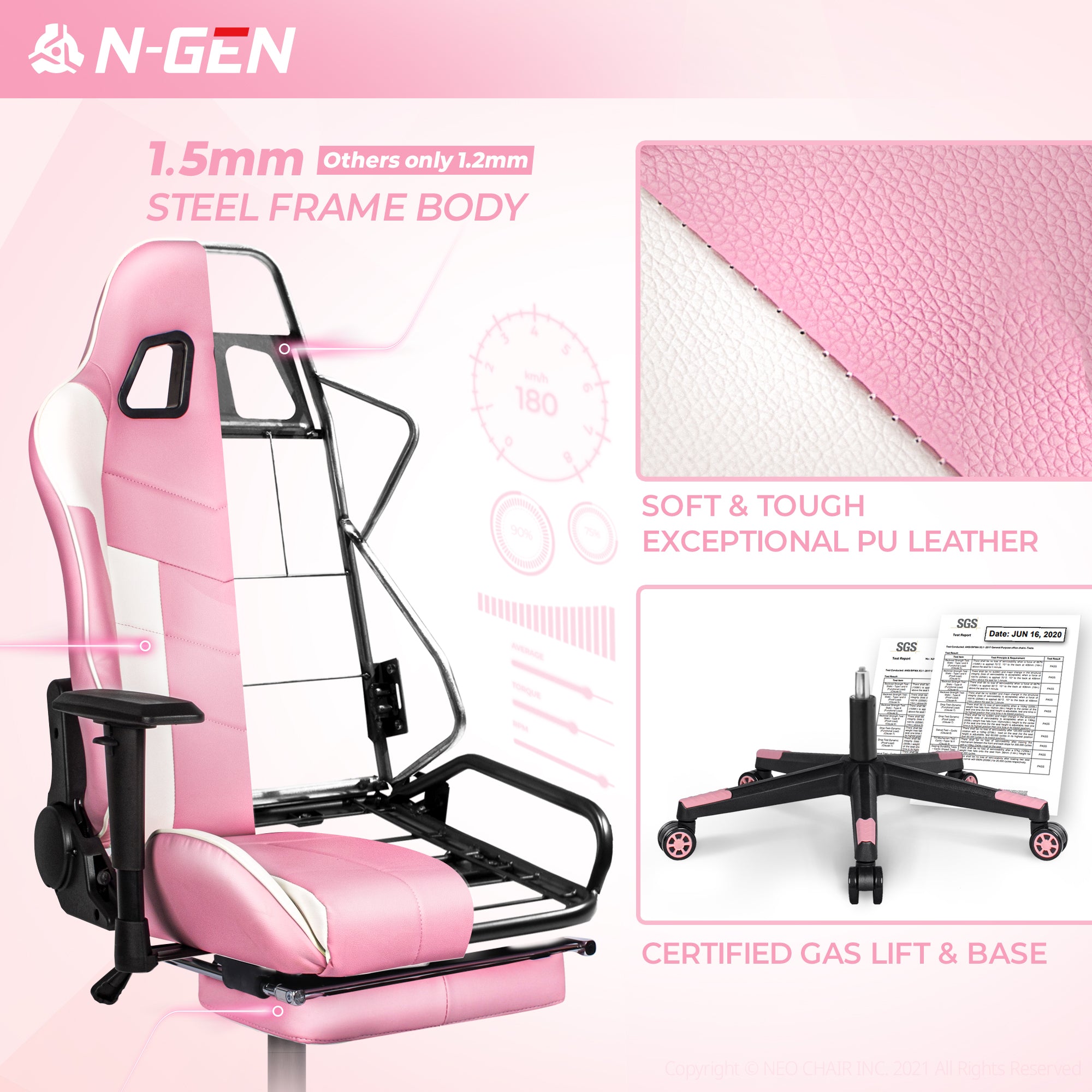 N-GEN Velox Pink [Footrest Ver.] (N1-VLX-PK-R) Neo Chair Gaming Chair 169.98 Neo Chair
