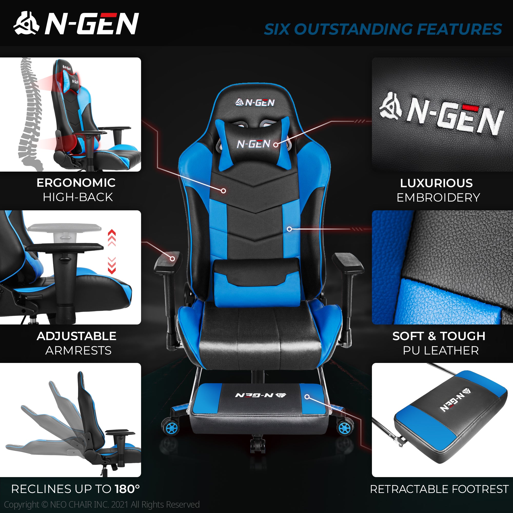N-GEN Velox Blue[Footrest Ver.] (N1-VLX-BL-R) Neo Chair Gaming Chair 169.98 Neo Chair
