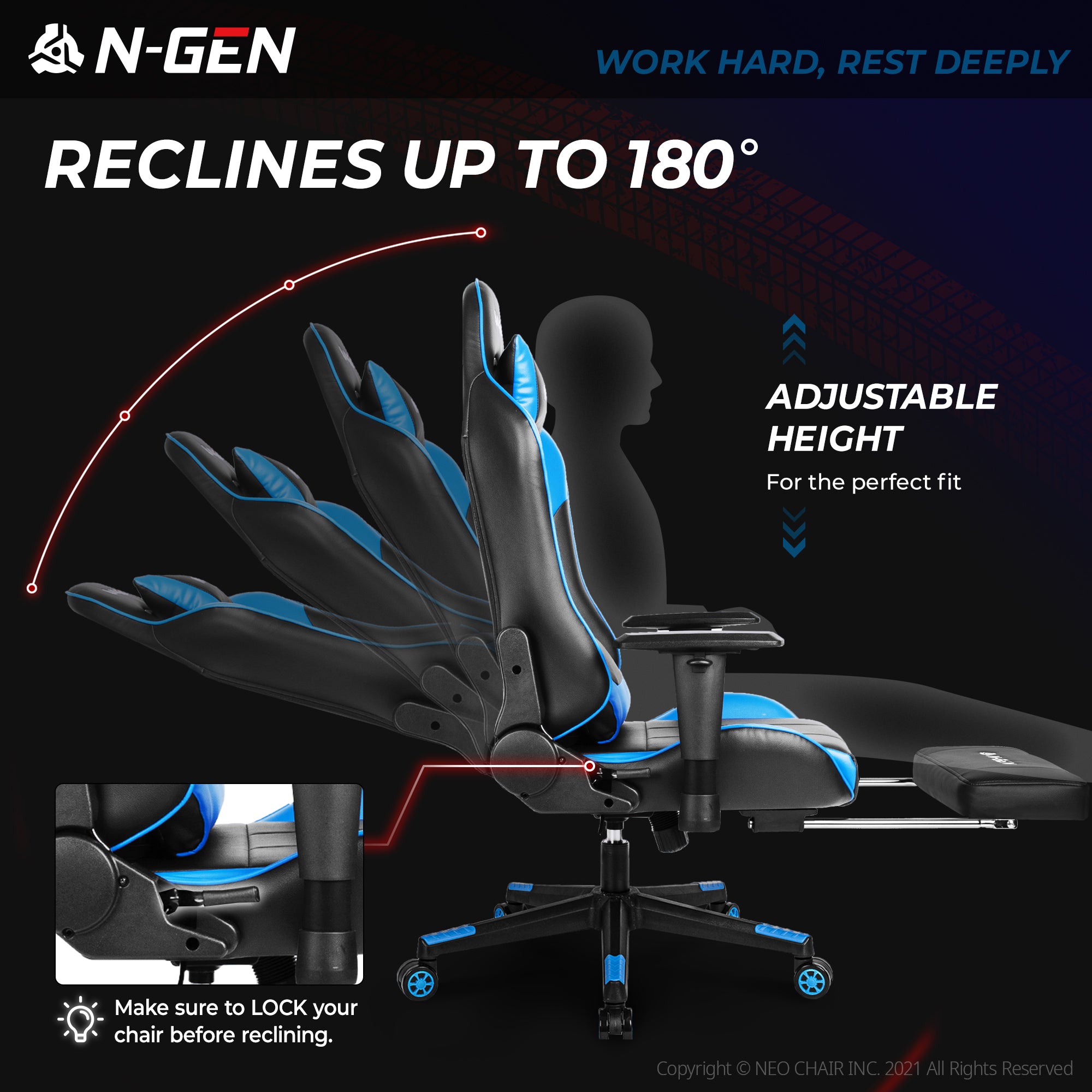 N-GEN Velox Blue[Footrest Ver.] (N1-VLX-BL-R) Neo Chair Gaming Chair 169.98 Neo Chair