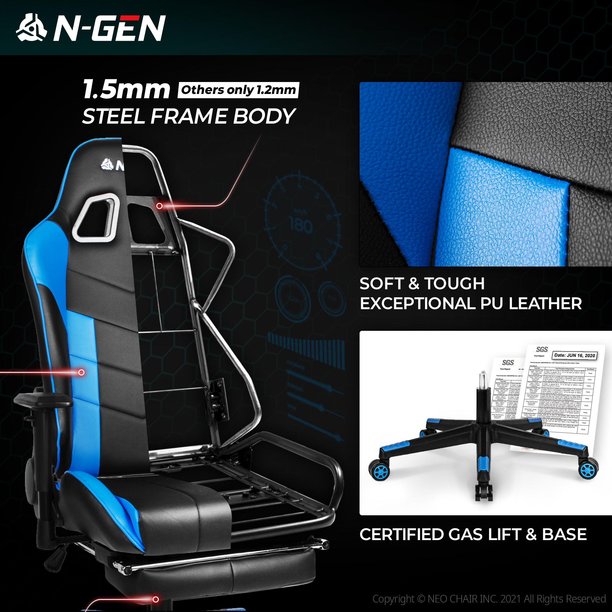 N-GEN Velox Blue[Footrest Ver.] (N1-VLX-BL-R) Neo Chair Gaming Chair 169.98 Neo Chair
