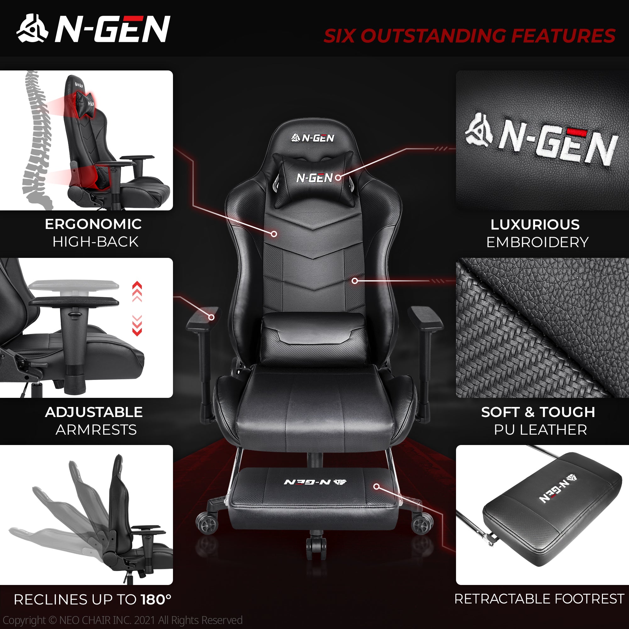 N-GEN Velox Black [Footrest Ver.] (N1-VLX-BK-R) Neo Chair Gaming Chair 159.98 Neo Chair
