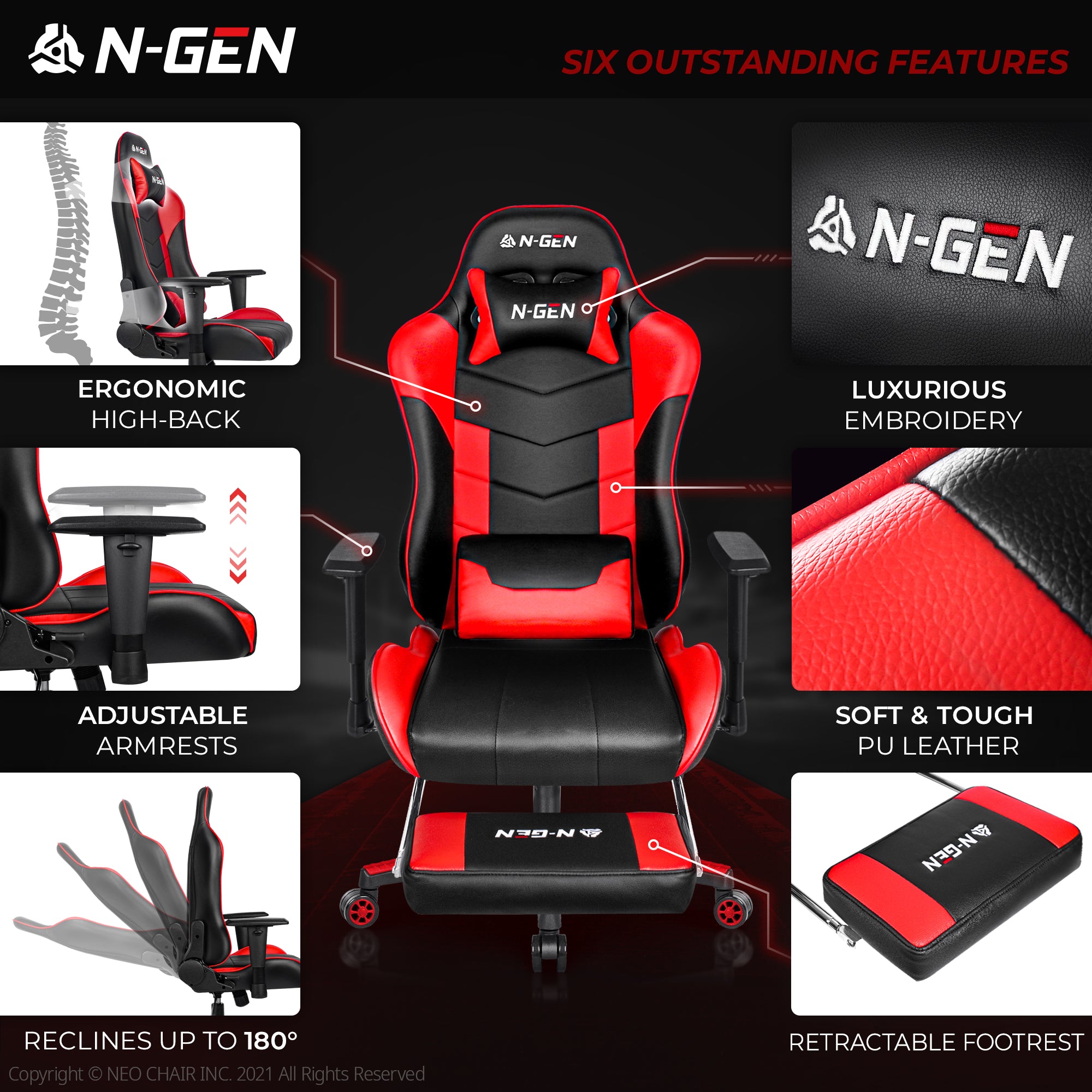 N-GEN Velox Red [Footrest Ver.] (N1-VLX-RD-R) Neo Chair Gaming Chair 169.98 Neo Chair