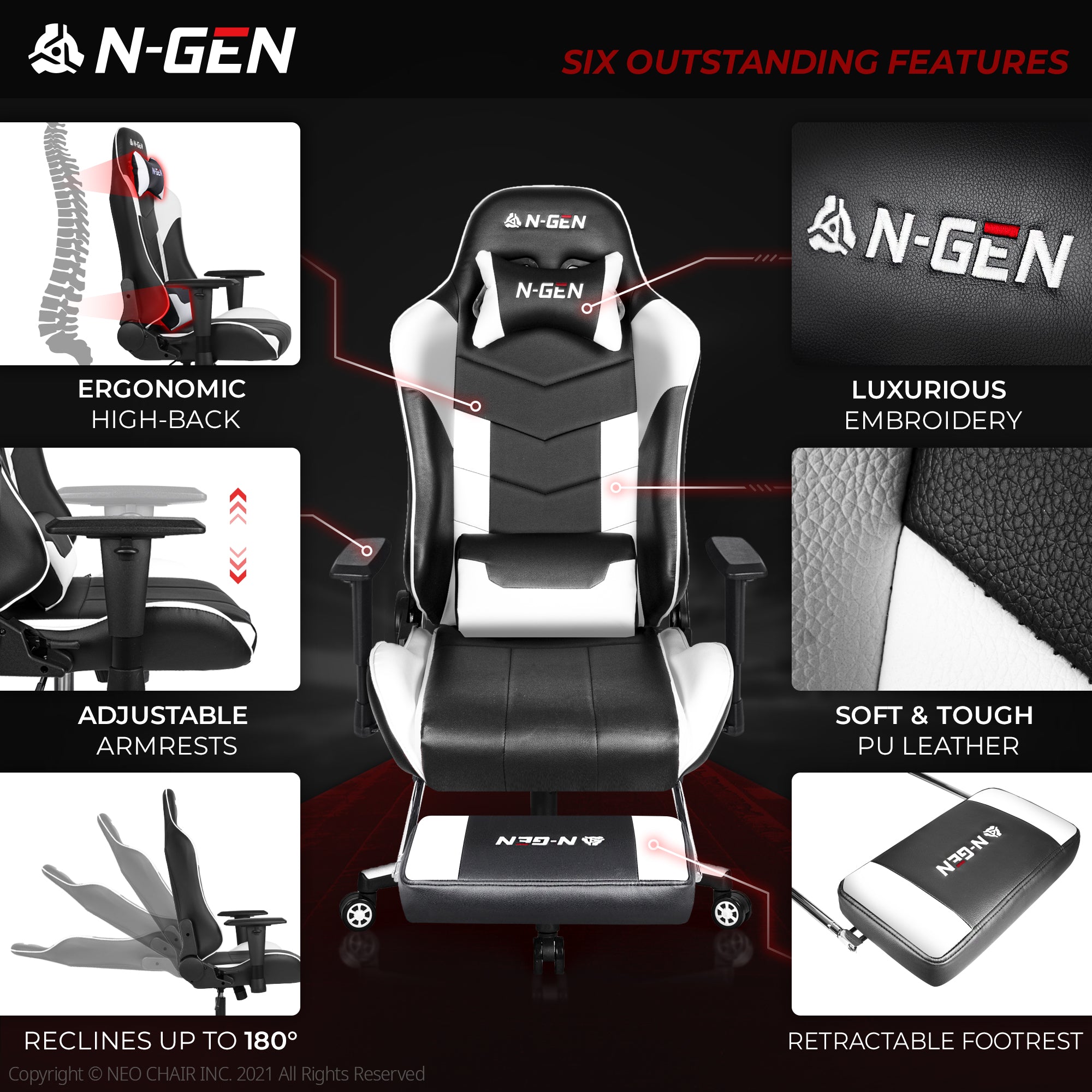 N-GEN Velox White [Footrest Ver.] (N1-VLX-WH-R) Neo Chair Gaming Chair 169.98 Neo Chair